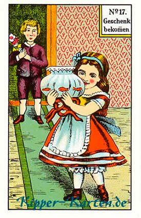 17. Geschenk bekommen - BEDEUTUNG: Freude, Lachen, Heiterkeit, Glück, Lob, Anerkennung, Überraschung, Geschenk, (mat.), 2 Kinder, Optimismus, einen Gefallen von jemanden bekommen 17. Geschenk bekommen - Kipperkarten